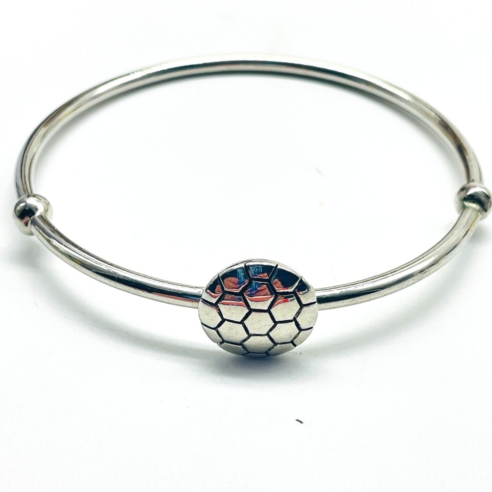 Signed Marlyn Schiff Bracelet Silver Tone Bangle Honeycomb Accent Modern